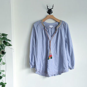 Embroidered Flowy Stripe Woven Top